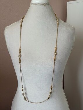 Premier Designs Gold Tone Crystal Station Long Necklace